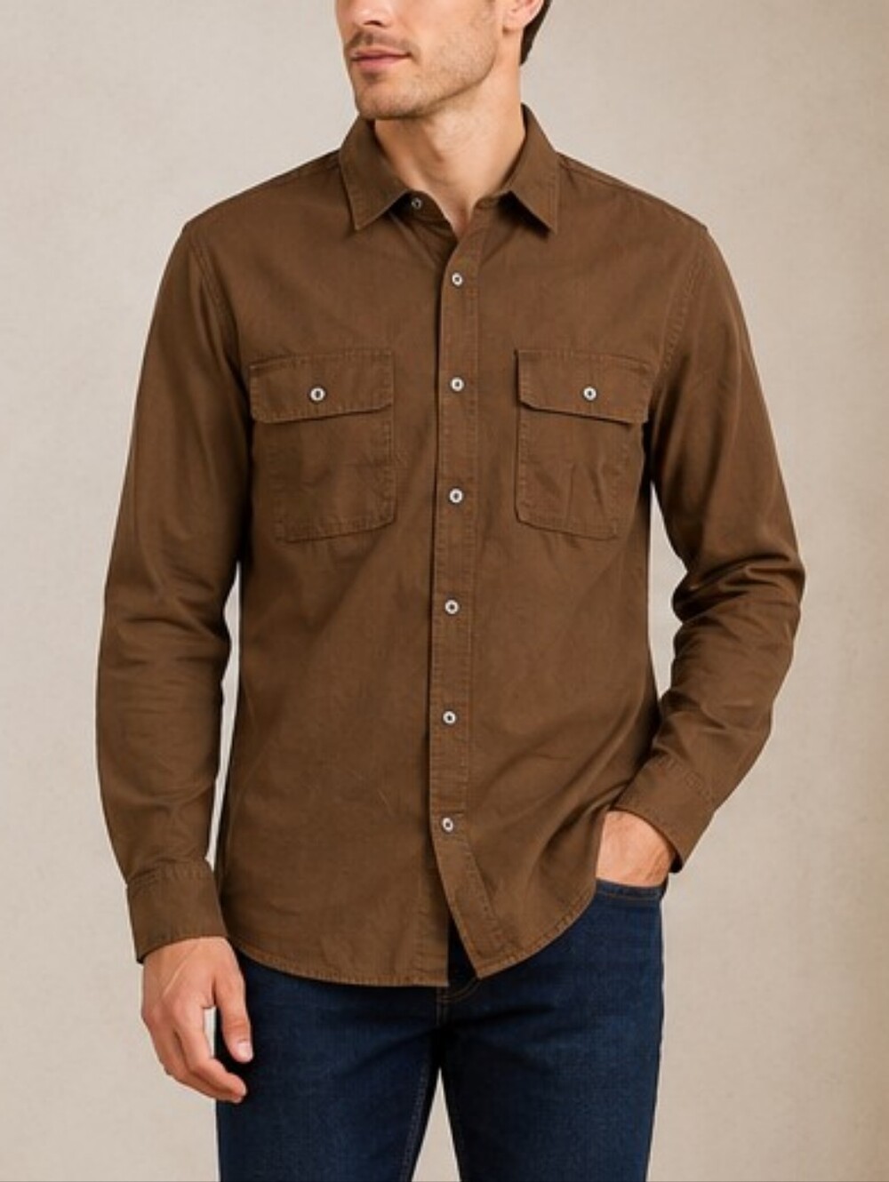 Amazon Essentials Men's Slim Fit Tall Button-Up Shirt  Brown Size L Tall – NWT
